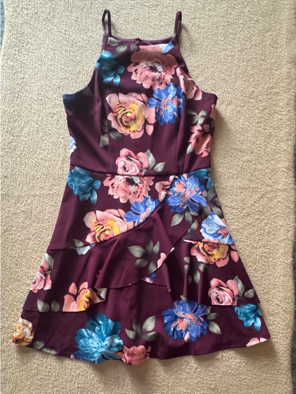 BCX Burgundy Floral Ruffle Sundress